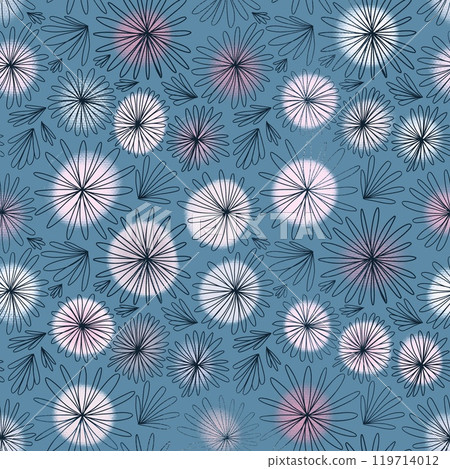 Blue botanical pattern with dandelions Blue botanical pattern with dandelions 119714012