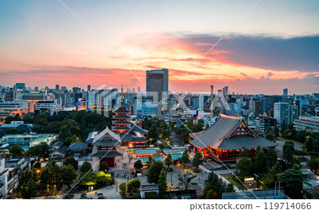 Senso-ji temple by night in Asakusa, Taito City, Tokyo, Japan 119714066