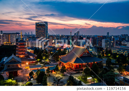 Senso-ji temple by night in Asakusa, Taito City, Tokyo, Japan Senso-ji temple by night in Asakusa, Taito City, Tokyo, Japan 119714156