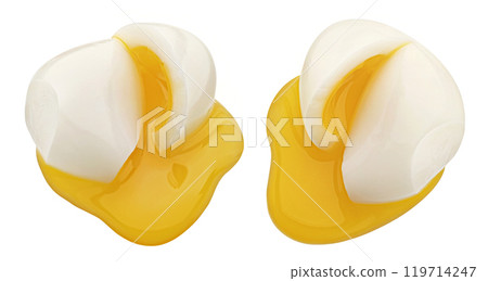 Poached egg, soft boiled egg isolated on white background with clipping path Poached egg, soft boiled egg isolated on white background with clipping path 119714247