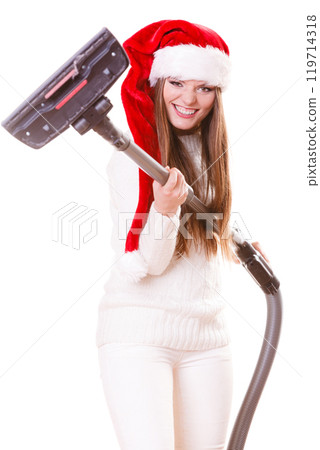 Girl santa claus hat with vacuum cleaner Girl santa claus hat with vacuum cleaner 119714318