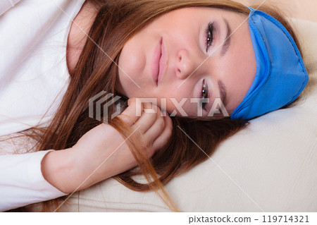 girl sleeping in bandage for eyes girl sleeping in bandage for eyes 119714321
