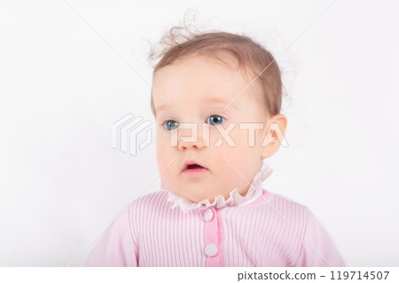 Little baby on white background 119714507