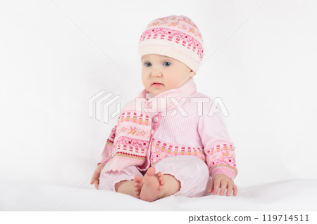Little baby on white background Little baby on white background 119714511