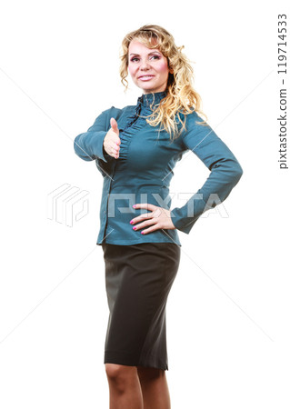 Elegant woman reaching hand. 119714533