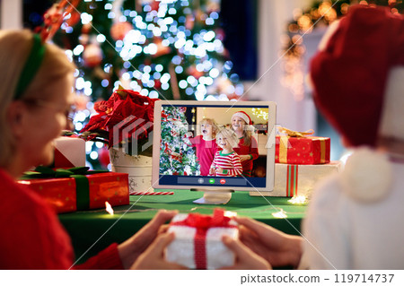 Video call on Christmas day. Video call on Christmas day. 119714737