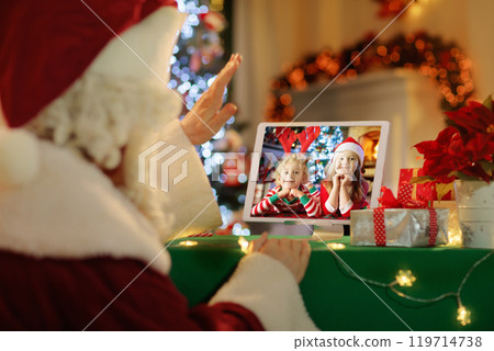 Video call on Christmas day. Video call on Christmas day. 119714738