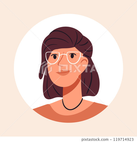 Beautiful woman portrait. Stunning girl avatar, cute woman face, young lady flat vector illustration. Female character portrait 119714923