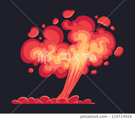 Cartoon explosion cloud. Comic bomb detonation dust cloud, puff steam cloud silhouette, steaming dust flat vector illustration. Cartoon smoke explosion cloud Cartoon explosion cloud. Comic bomb detonation dust cloud, puff steam cloud silhouette, steaming dust flat vector illustration. Cartoon smoke explosion cloud 119714926