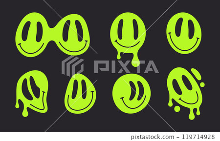 Cartoon smiling emojis. Cute comic faces, retro smile faces, funny mascots with facial expressions flat vector Illustration set. Happy smiling emojis collection Cartoon smiling emojis. Cute comic faces, retro smile faces, funny mascots with facial expressions flat vector Illustration set. Happy smiling emojis collection 119714928