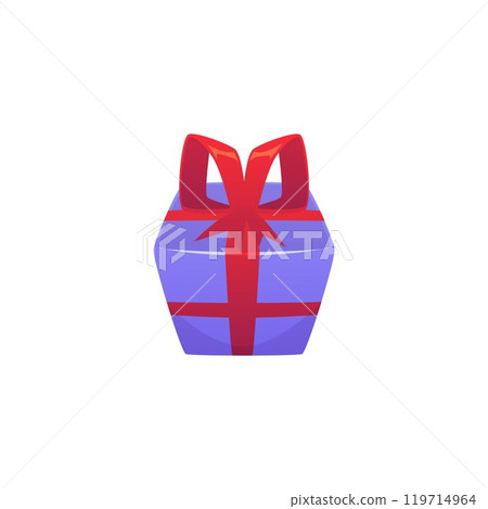 Gift blue box decorated with red bow, present vector icon, cartoon reward surprise gift box, award for UI game interface Gift blue box decorated with red bow, present vector icon, cartoon reward surprise gift box, award for UI game interface 119714964
