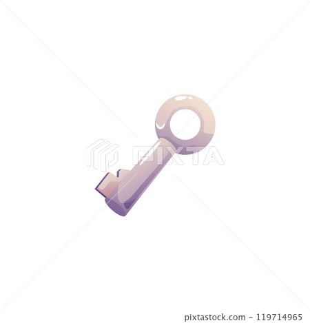 Key vector icon, cartoon retro silver key, locking, unlocking tool, password and login game props, secret secure symbol 119714965