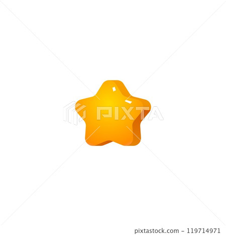 Yellow star cartoon vector icon, golden rating star, level map game props, festive decoration, glossy badge best award 119714971