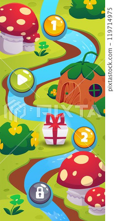 Vector cartoon illustration of a level map in a vertical position. Vector cartoon illustration of a level map in a vertical position. 119714975