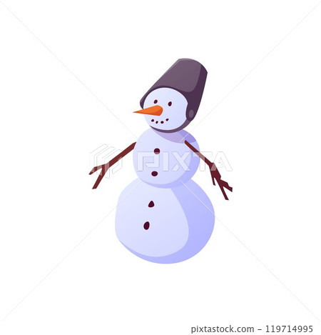 Vector illustration a happy snowman with a bucket on his head and a carrot nose 119714995