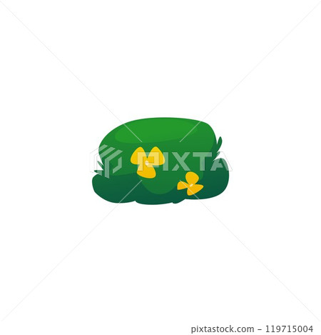 Vector icon with green bush with yellow flowers and three petals on a white background Vector icon with green bush with yellow flowers and three petals on a white background 119715004