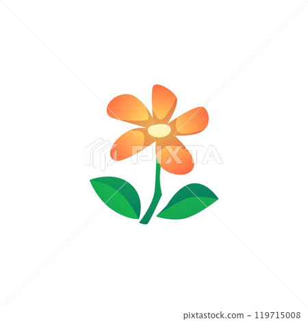 Floral color illustration with orange petals and green leaves on a white background. Floral color illustration with orange petals and green leaves on a white background. 119715008