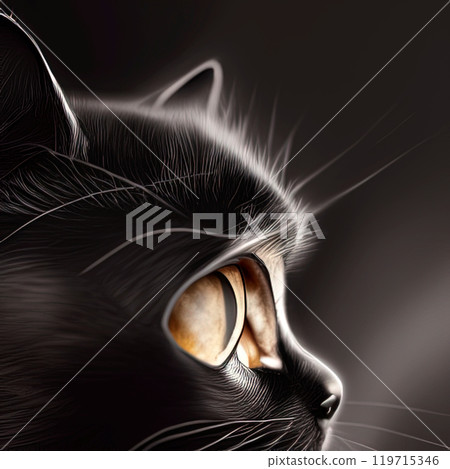 illustration of a black cat on a black background, monochrome graphics, art, AI Generative illustration of a black cat on a black background, monochrome graphics, art, AI Generative 119715346