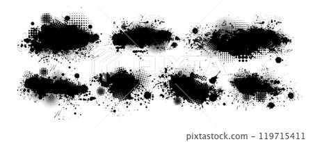 Black brush stroke set isolated on background. Paint brush stroke for ink paint, grunge design element, dirt banner, watercolor design, dirty texture. Trendy brush stroke. hand drawn. Not AI, Vector Black brush stroke set isolated on background. Paint brush stroke for ink paint, grunge design element, dirt banner, watercolor design, dirty texture. Trendy brush stroke. hand drawn. Not AI, Vector 119715411