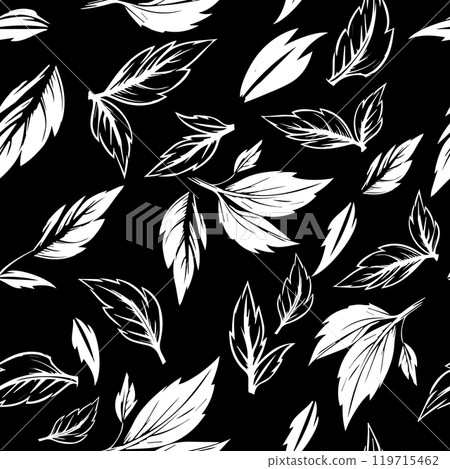 Autumn leaves monochrome seamless background. Hand drawing. Not AI, Vector illustration 119715462