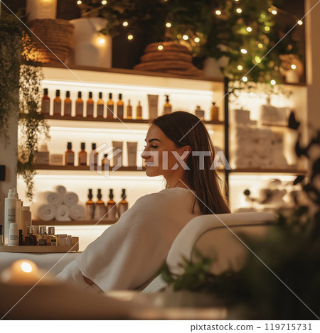Young woman beauty salon image oil aroma candle 119715731
