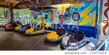 Amusement park in Odessa. Attractions.Two-seater electric collision cars. Amusement park in Odessa. Attractions.Two-seater electric collision cars. 119715919