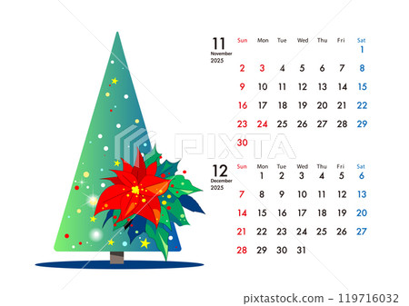 1 頁 2 月曆，有美麗的風景畫，十一月和十二月 119716032