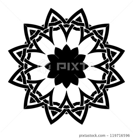 Vector round ornament. Decorative vintage ethnic pattern for tattoo or logo. Celtic knots frame. Scandinavian traditional ornament Vector round ornament. Decorative vintage ethnic pattern for tattoo or logo. Celtic knots frame. Scandinavian traditional ornament 119716596