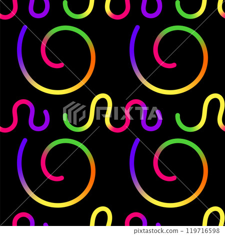 Vector Abstract Seamless Colored Gradient Shapes Set. Squiggly Design Elements. Graphic with Wavy Lines in Rainbow Colors. Colorful Fluid Wave Pattern 119716598
