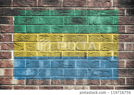 Gabon flag painted on brick wall 119716756