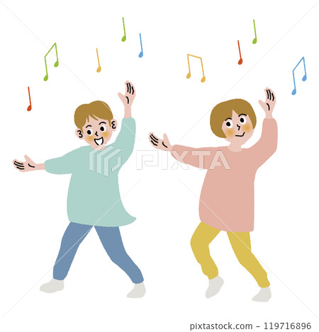 Two children are dancing happily Two children are dancing happily 119716896