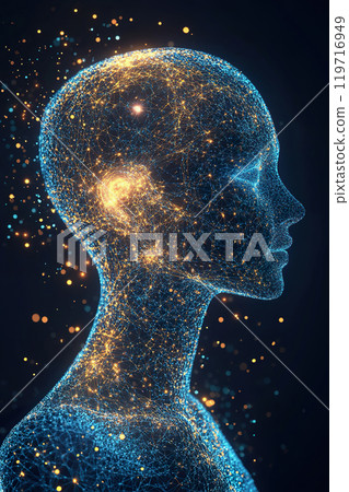 Exploring the concept of AI content generation through abstract representation of digital mind. 119716949