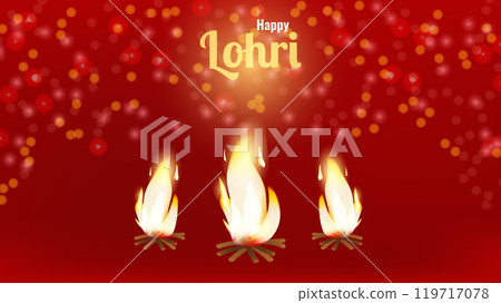 Happy Lohri Indian holiday festival bright bonfire red background. Gratitude for harvest. Design invitation card banner poster. Vector illustration. Happy Lohri Indian holiday festival bright bonfire red background. Gratitude for harvest. Design invitation card banner poster. Vector illustration. 119717078