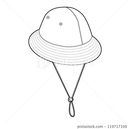 Fisherman Bucket Hat with Cord Stopper. Summer Head Fashion accessory cap clothing technical illustration. Vector 119717108