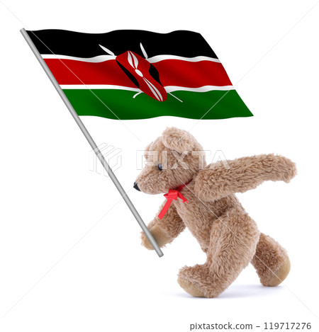 Kenya flag being carried by a cute teddy bear 119717276