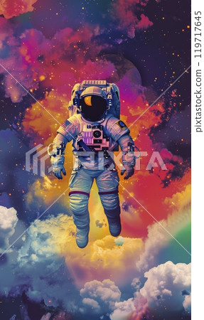 Cosmic Dreams: Astronaut Amidst Vivid Nebula , Generae AI 119717645