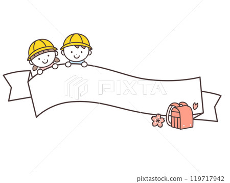 Illustration of an elementary school student holding a ribbon 119717942