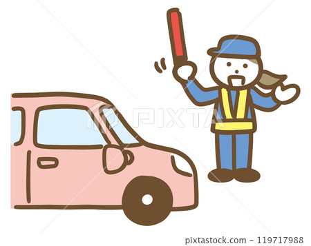 A young female security guard directing a car (full body) 119717988