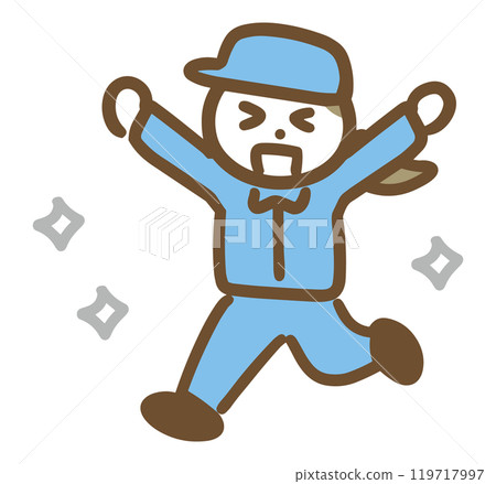 A young woman in work clothes rejoicing in a cheer pose (full body) 119717997