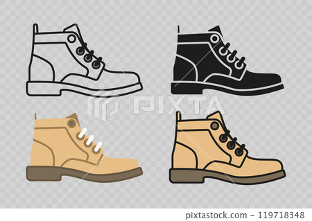 Flat Vector Linear Male and Female Ankle Boots Icon Set Isolated. Boots, Footwear Color Symbol Set, Design Template, Clipart. Vector Illustration Flat Vector Linear Male and Female Ankle Boots Icon Set Isolated. Boots, Footwear Color Symbol Set, Design Template, Clipart. Vector Illustration 119718348