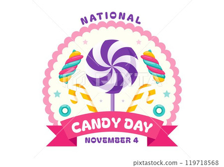 National Candy Day Vector Illustration on November 4, featuring a Variety of Colorful Candies and Sweets in a Flat Style Cartoon Background 119718568