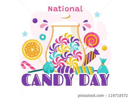 National Candy Day Vector Illustration on November 4, featuring a Variety of Colorful Candies and Sweets in a Flat Style Cartoon Background 119718572
