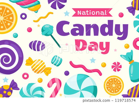 National Candy Day Vector Illustration on November 4, featuring a Variety of Colorful Candies and Sweets in a Flat Style Cartoon Background 119718574