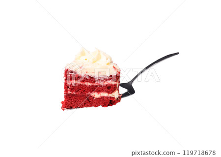 PNG, One piece of red velvet cake, isolated on white background 119718678