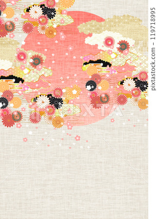 Japanese pattern New Year's card sunrise background 119718995