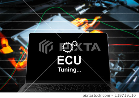 ECU or electronic control unit tuning graphic with laptop 119719110
