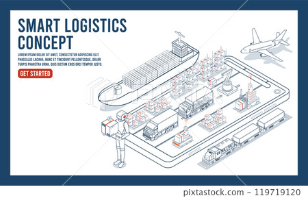Smart logistics solutions integrate delivery robots, warehouse management, and transportation to optimize the entire supply chain process 119719120