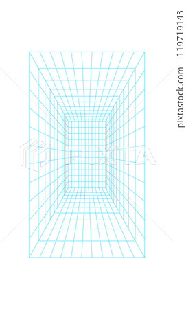 Cyberpunk 3d mesh tunnel, 90s retro neon mesh pattern form illustration, futuristic geometry 3d wireframe element icon, brutal art trendy grid figure graphic. Cyberpunk 3d mesh tunnel, 90s retro neon mesh pattern form illustration, futuristic geometry 3d wireframe element icon, brutal art trendy grid figure graphic. 119719143
