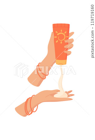 Hand squeeze sunblock cream bottle, cartoon solar protection moisturizer product, flat sunscreen lotion pack, vector sunblock cream container, creative sun screen cosmetic bottle, Hand squeeze sunblock cream bottle, cartoon solar protection moisturizer product, flat sunscreen lotion pack, vector sunblock cream container, creative sun screen cosmetic bottle, 119719160