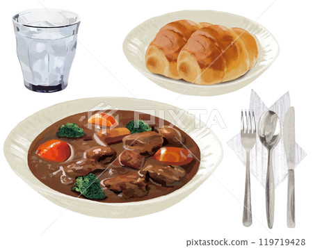Beef stew (bread set) with cutlery 119719428